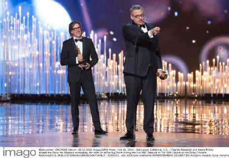 Feb 28, 2016 - Hollywood, California, U.S. - Charles Randolph and Adam McKay accept the Oscar for Adapted screenplay, for work on œThe Big Short during the live ABC Telecast of The 88th Oscars at the Dolby Theatre. Hollywood U.S. - ZUMAz03_