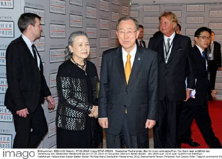 Deutscher Medienpreis. Ban Ki-moon und seine Frau Yoo Soon-taek anläßlich der Verleihung des Deutschen Medienpreises am 07.03.2016 im Kongress Centrum Baden Baden.