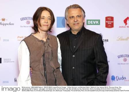 Ulrike Janssen und Norbert Wehr (Hörbuch des Jahres 2015, Thomas Kling: Die gebrannte Performance. Lesungen und Gespräche. Ein Hörbuch ) bei der Verleihung des Deutschen Hörbuchpreises 2016 im WDR Funkhaus. Köln, 08.03.2016 Foto:xC.xHardtx xFuturexImage
