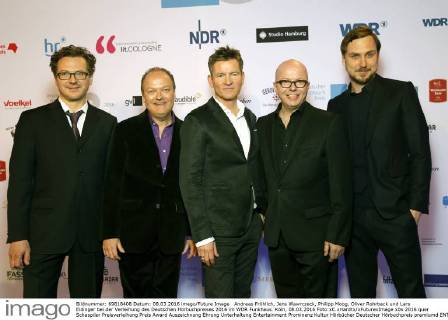 Andreas Fröhlich, Jens Wawrczeck, Philipp Moog, Oliver Rohrbeck und Lars Eidinger bei der Verleihung des Deutschen Hörbuchpreises 2016 im WDR Funkhaus. Köln, 08.03.2016 Foto:xC.xHardtx xFuturexImage