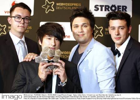 Gast, Julien Bam, Vincent Lee und Gast bei der Verleihung des 6. Webvideopreises an die herausragendsten deutschsprachigen Internetstars des Jahres im Castello. Düsseldorf, 04.06.2016 Foto:xC.xHardtx xFuturexImage