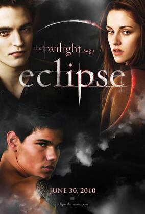 RELEASE DATE: June 30, 2010. MOVIE TITLE: The Twilight Saga: Eclipse. STUDIO: Summit Entertainment. PLOT: As a string of mysterious killings grips Seattle, Bella, whose high school graduation is fast approaching, is forced to choose between her love for vampire Edward and her friendship with werewolf Jacob. PICTURED: KRISTEN STEWART as Bella Swan, ROBERT PATTINSON as Edward Cullen, TAYLOR LAUTNER as Jacob. Poster. - ZUMAg90_