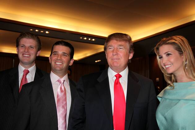 Apr. 09, 2010 - New York, New York, U.S. - The Opening of Trump Soho, with a ribbon cutting ceremony and press conference.Trump Soho Hotel, NYC 04-09-2010.Photos by , Photos Inc 2010.DONALD TRUMP WITH CHILDREN DONALD TRUMP JR, ERIC TRUMP And IVANKA TRUMP.K64593SMO - ZUMAms4_