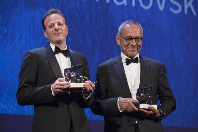 Director Amat Escalante and director Andrei Konchalovsky win ex-aequo the Silver Lion for Best Direction for the movies La Region Salvaje and Paradise at the award ceremony at the 73rd Venice International Film Festival on September 10, 2016 Foto:xDaziramx xFuturexImage