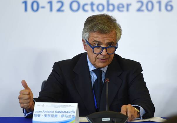 -- BEIJING, Oct. 12. 2016 -- IOC Vice-President Juan Antonio Samaranch Salisachs speaks during the press conference for the 1st Meeting of the IOC Coordination Commission for the XXIV Olympic Winter Games Beijing 2022 in Beijing, capital of China, Oct. 12, 2016. ) (SP)CHINA-BEIJING-2022 OLYMPIC WINTER GAMES-IOC COORDINATION COMMISSION-PRESS CONFERENCE (CN) JuxHuanzong