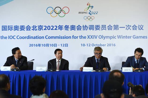 -- BEIJING, Oct. 12. 2016 -- IOC Vice-President Juan Antonio Samaranch Salisachs (2nd R) speaks during the press conference for the 1st Meeting of the IOC Coordination Commission for the XXIV Olympic Winter Games Beijing 2022 in Beijing, capital of China, Oct. 12, 2016. ) (SP)CHINA-BEIJING-2022 OLYMPIC WINTER GAMES-IOC COORDINATION COMMISSION-PRESS CONFERENCE (CN) JuxHuanzong