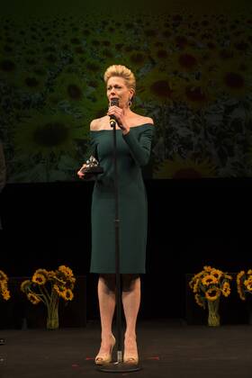 US: Nothing Like A Dame Marin Mazzie speaks during Nothing like a dame benefit actors fund women health and honor Marin Mazzie with Phyllis Newman Dame award  LevxRadin