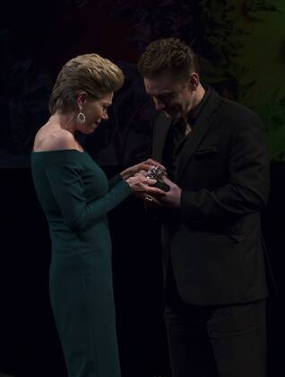 US: Nothing Like A Dame Marin Mazzie receives award from Jason Danieley during Nothing like a dame benefit actors fund women health and honor Marin Mazzie with Phyllis Newman Dame award  LevxRadin