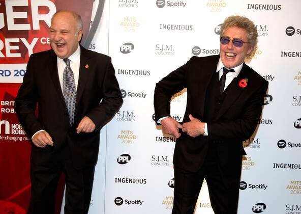 English performing arts promoter Harvey Goldsmith and English singer Roger Daltrey attending the Music Industry Trusts Award, at Grosvenor House in London. NOVEMBER 7th 2016  DFLx163483