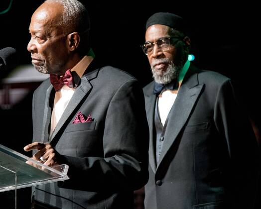 November 15, 2016 - Philadelphia, Pennsylvania, U.S - Philadelphia legendary music producers, LEON HUFF, and KENNY GAMBLE give a speech at the Marian Anderson Award show in Philadelphia Pa. The 2016 Award was presented to Leon Huff, Kenny Gamble and Patti LaBelle Philadelphia U.S. - ZUMArf1_ 20161115_zaf_rf1_023