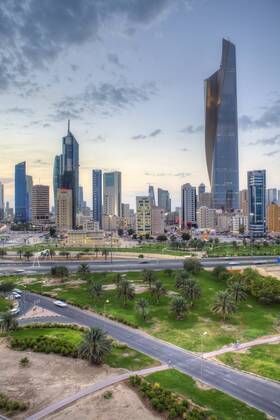 Elevated view of the modern city skyline and central business district, Kuwait City, Kuwait, Middle East Copyright: GavinxHellier 794-3753