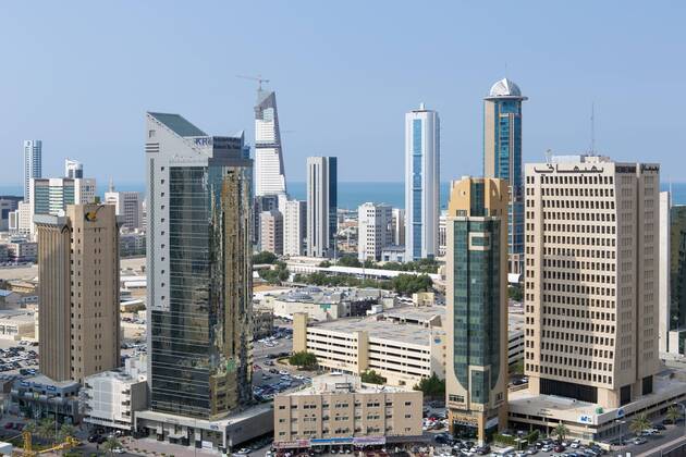 Elevated view of the modern city skyline and central business district, Kuwait City, Kuwait, Middle East Copyright: GavinxHellier 794-3757