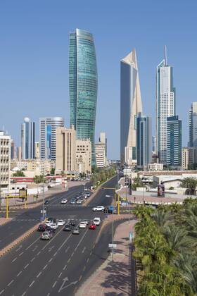 Elevated view of the modern city skyline and central business district, Kuwait City, Kuwait, Middle East Copyright: GavinxHellier 794-3759