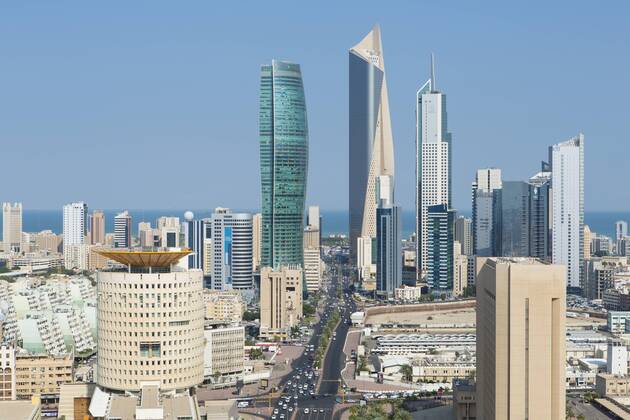 Elevated view of the modern city skyline and central business district, Kuwait City, Kuwait, Middle East Copyright: GavinxHellier 794-3762