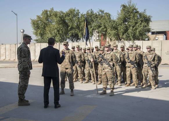 December 11, 2016 - Baghdad, Iraq - U.S Secretary of Defense Ashton Carter thanks U.S. service members at Combined Joint Task Force Operation Inherent Resolve headquarters December 11, 2016 in Baghdad, Iraq. Baghdad Iraq - ZUMAp138 20161211_zaa_p138_004