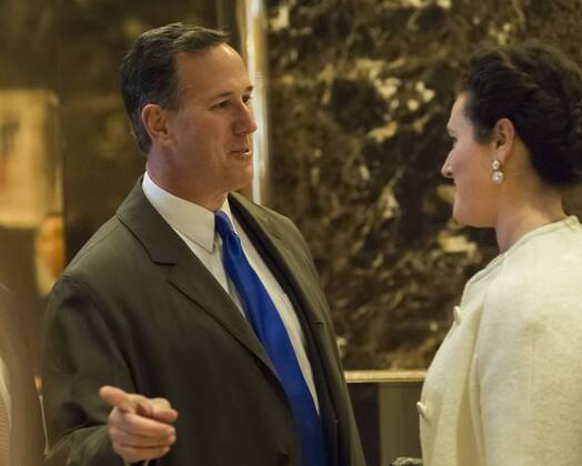 December 12, 2016 - New York, New York, United States of America - Former United States Senator Rick Santorum (Republican of Pennsylvania) is seen in the lobby of Trump Tower in New York, NY, USA upon his arrival for a meeting with President-elect Trump on December 12, 2016. .Credit: Pool via CNP New York United States of America - ZUMAs152 20161212_zaa_s152_006