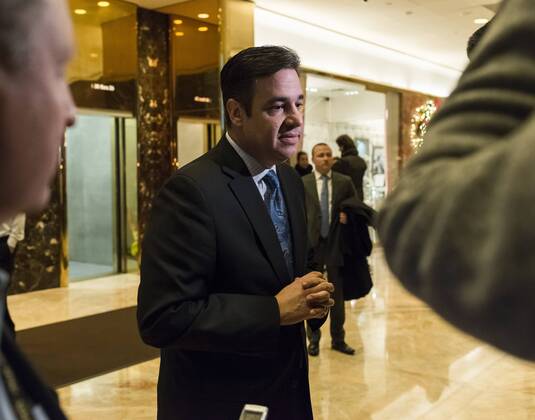 December 12, 2016 - New York, New York, United States of America - United States Representative Raul Labrador (Republican of Idaho) speaks with the press in the lobby of Trump Tower in New York, NY, USA following his meeting with US President-elect Donald Trump on December 12, 2016. .Credit: Pool via CNP New York United States of America - ZUMAs152 20161212_zaa_s152_003