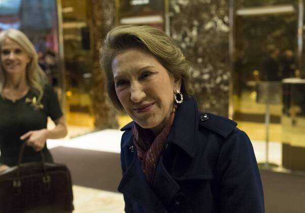 December 12, 2016 - New York, New York, United States of America - Carly Fiorina speaks with the press in the lobby of Trump Tower following her meeting with President-elect Donald Trump in New York, NY, USA on December 12, 2016. .Credit: Pool via CNP New York United States of America - ZUMAs152 20161212_zaa_s152_027