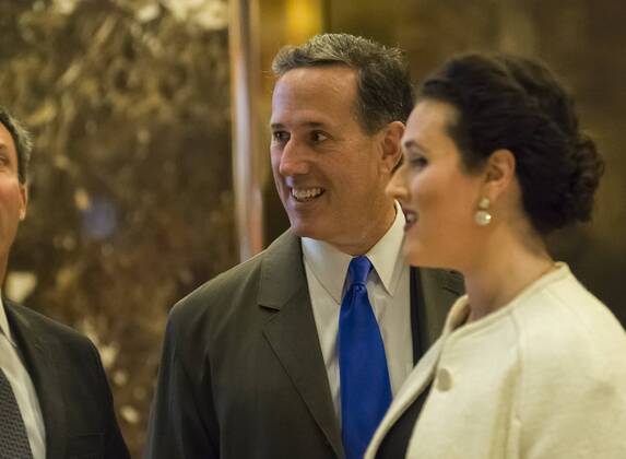 December 12, 2016 - New York, New York, United States of America - Former United States Senator Rick Santorum (Republican of Pennsylvania) is seen in the lobby of Trump Tower in New York, NY, USA upon his arrival for a meeting with President-elect Trump on December 12, 2016. .Credit: Pool via CNP New York United States of America - ZUMAs152 20161212_zaa_s152_008