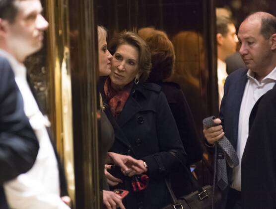 December 12, 2016 - New York, New York, United States of America - Former Republican presidential primary candidate Carly Fiorina is seen in an elevator in lobby of Trump Tower in New York, NY, USA December 12, 2016. .Credit: Pool via CNP New York United States of America - ZUMAs152 20161212_zaa_s152_038