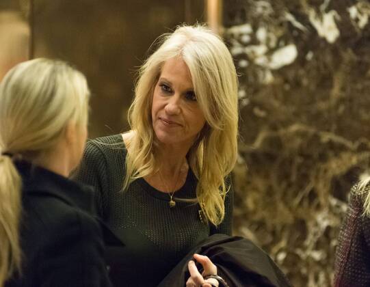 December 1, 2016 - New York, New York, United States of America - Trump campaign manager and political strategist Kellyanne Conway is seen in the lobby of Trump Tower in New York, NY, USA upon her arrival on December 12, 2016. .Credit: Pool via CNP New York United States of America - ZUMAs152 20161201_zaa_s152_088