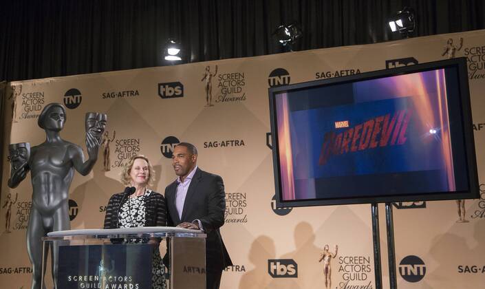 December 14, 2016 - West Hollywood, California, U.S - SAG Awards Committee Chair and SAG-AFTRA Foundation President JoBeth Williams and Jason George at the 23rd Annual Screen Actors Guild Awards Nominations announcement at the Pacific Design Center on Wednesday, December 14, 2016 in West Hollywood, California. West Hollywood U.S. - ZUMAp124 20161214_zaa_p124_062