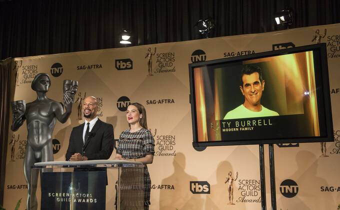 December 14, 2016 - West Hollywood, California, U.S - Common and Sophia Bush at the 23rd Annual Screen Actors Guild Awards Nominations announcement at the Pacific Design Center on Wednesday, December 14, 2016 in West Hollywood, California. Outstanding Performance by a Male Actor in a Comedy Series, TY BURRELL Phil Dunphy Ã¢â‚¬ MODERN FAMILYÃ West Hollywood U.S. - ZUMAp124 20161214_zaa_p124_064