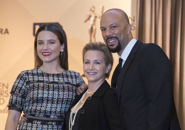 December 14, 2016 - West Hollywood, California, U.S - Sophia Bush, SAG-AFTRA president Gabrielle Carteris and Common at the 23rd Annual Screen Actors Guild Awards Nominations announcement at the Pacific Design Center on Wednesday, December 14, 2016 in West Hollywood, California. West Hollywood U.S. - ZUMAp124 20161214_zaa_p124_091