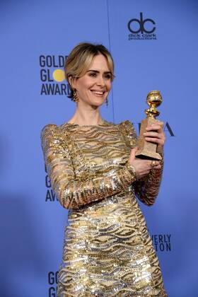 Sarah Paulson, winner of the award for Best Performance by an Actress in a Limited Series or Motion Picture Made for Television for The People V. OJ Simpson: An American Crime Story appears backstage during the 74th annual Golden Globe Awards at the Beverly Hilton Hotel in Beverly Hills, California on January 8, 2017.  LAP20170108451 JIMxRUYMEN