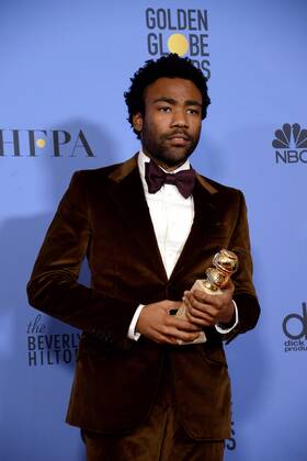 Donald Glover winner of the award for Best Performance by an Actor in a Television Series - Musical or Comedy for Atlanta appears backstage during the 74th annual Golden Globe Awards at the Beverly Hilton Hotel in Beverly Hills, California on January 8, 2017.  LAP20170108498 JIMxRUYMEN