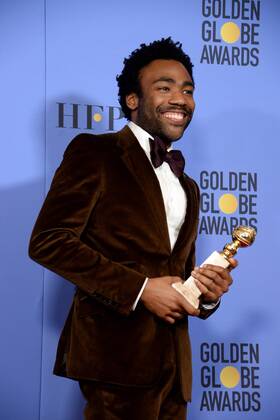 Donald Glover winner of the award for Best Performance by an Actor in a Television Series - Musical or Comedy for Atlanta appears backstage during the 74th annual Golden Globe Awards at the Beverly Hilton Hotel in Beverly Hills, California on January 8, 2017.  LAP20170108500 JIMxRUYMEN