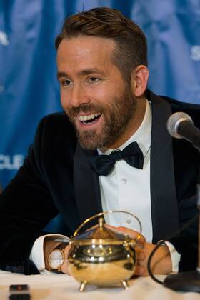 Actor Ryan Reynolds answers reporters questions during a press conference after he was awarded the Harvard University Hasty Pudding Theatricals 2017 Man of the Year inside Farkas Hall in Cambridge, Massachusetts on February 3, 2017.  BOS20170203013 MATTHEWxHEALEY