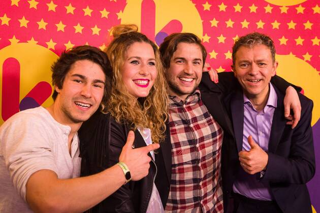 weatherman Frank Deboosere (R) and De Helden pictured during the Gala van de Gouden K s award show, organized by Flemish children s television channel Ketnet, Saturday 04 February 2017 in Brussels.  JAMESxARTHURxGEKIERE 05039964