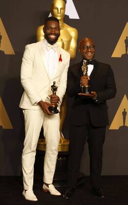 Film director Barry Jenkins (R) and screen writer Tarell Alvin McCraney hold the Oscar for Best Adapted Screenplay and Best Picture for Moonlight in the press room during the 89th annual Academy Awards ceremony at the Dolby Theatre in Hollywood, California, USA, 26 February 2017. The Oscars are presented for outstanding individual or collective efforts in 24 categories in filmmaking. Press Room - 89th Academy Awards !ACHTUNG: NUR REDAKTIONELLE NUTZUNG!  Copyright: xSaalikxKhanx 20170227-636237775987375461