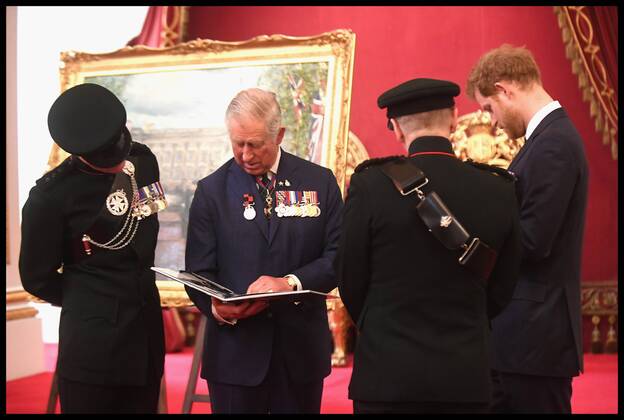 . 14 03 2017. London, United Kingdom. The Royal Gurkha service medals. Prince Charles, Prince of Wales unveils a painting to commemorate the 200th anniversary of The Royal Gurkha Rifles at Buckingham Palace on March 14, 2017 in London, England. 2017 marks the 40th anniversary of The Prince Of Wales as Colonel-in-Chief of The Royal Gurkha Rifles.  xi-Imagesx xPoolx IIM-14660-0048
