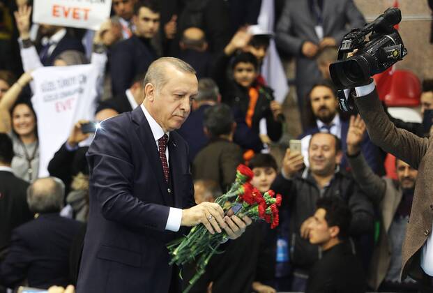 Turkish President Recep Tayyip Erdogan meets with the members of Chamber of Merchants and Craftsmen at Bagcilar city of Istanbul, 19th of March, 2017. 15651938