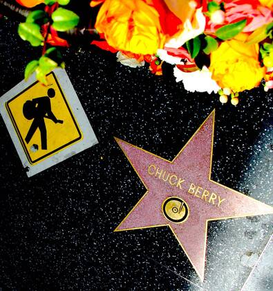 March 19, 2017 - Hollywood, California, U.S. - I15892CHW.Flowers Placed On The Hollywood Walk Of Fame Star Of Father Of Rock n Roll, Chuck Berry .1779 Vine Street, Hollywood, CA.03 20 2017.A MEMORIAL WREATH IS PLACED ON THE HOLLYWOOD WALK OF FAME STAR OF ROCK N ROLL PIONEER CHUCK BERRY .Ã‚Â©Clinton H.Wallace Photomundo International Photos Inc Hollywood U.S. - ZUMAw87_ 20170319_zaf_w87_033 Copyright: xClintonxWallacex