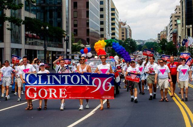 June 9, 1996 - Washington, Disrict of Columbia, U.S - Credit: Members of the Clinton Gore staff march in the Capital Gay and Lesbian Pride Day parade down Connecticut Avenue NW towards the White House in Washington DC., June 9Th, 1996. Washington U.S. - ZUMAr142 19960609_zap_r142_001 Copyright: xMarkxReinsteinx