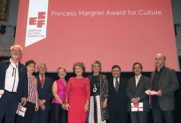 09-05-2017 Amsterdam Princess Margriet and Princess Laurentien during the award ceremony of the ECF award for culture in Paradiso in Amsterdam. Laureates this year are: musician Luc Mishalle (Brussels), visual artist Marina Naprushkina (Berlin), writer and journalist Asli Erdogan (Istanbul) and writer and scientist Navid Kermani (Cologne)  Copyright: xppe werfx
