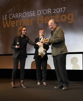 QUINZAINE DES REALISATEURS - Opening Ceremony - Werner Herzog receives the Carosse d Or Werner Herzog Cannes France  518502