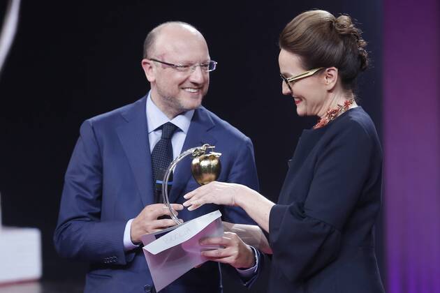 Vincenzo Boccia e Luisa Delgado Roma 16 06 2017. Rai. Trasmissione per la consegna del premio Marisa Bellisario 2017 Rome June 16th 2017. Rai tv. Assignment of the Golden Apples of the XXIX edition of the Marisa Bellisario Prize Foto Samantha Zucchi Insidefoto SamanthaxZucchi