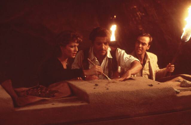 Film Still from The Mummy Rachel Weisz, Brendan Fraser, John Hannah © 1999 Universal Photo Credit: Keith Hamshere 30973746