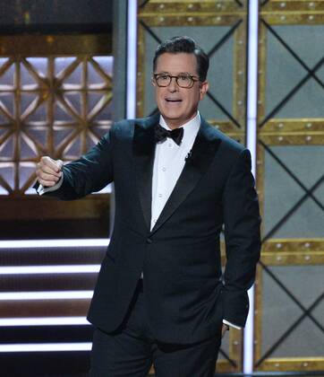 Host Stephen Colbert onstage at the 69th annual Primetime Emmy Awards at Microsoft Theater in Los Angeles on September 17, 2017.  LAP201709170103 JIMxRUYMEN