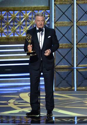 Actor Alec Baldwin accepts the award for Outstanding Supporting Actor in a Comedy Series for Saturday Night Live onstage during the 69th annual Primetime Emmy Awards at Microsoft Theater in Los Angeles on September 17, 2017.  LAP201709170173 JIMxRUYMEN