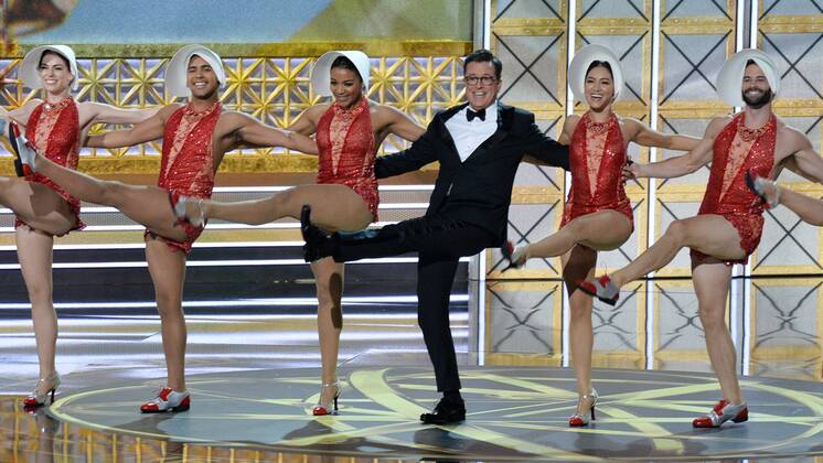 Host Stephen Colbert performs onstage during the 69th annual Primetime Emmy Awards at Microsoft Theater in Los Angeles on September 17, 2017.  LAP201709172061 JIMxRUYMEN