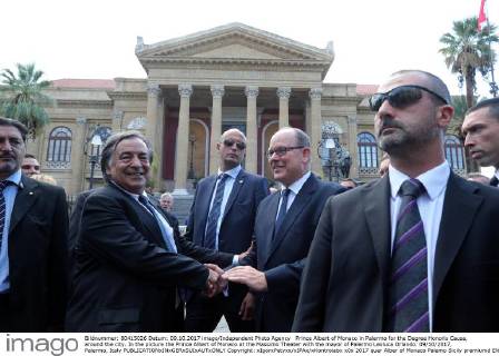 Prince Albert of Monaco in Palermo for the Degree Honoris Causa, around the city. In the picture the Prince Albert of Monaco at the Massimo Theater with the mayor of Palermo Leoluca Orlando. 09 10 2017, Palermo, Italy  Copyright: xIgorxPetyxx xIPAx xKontrolabx