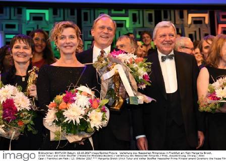 Verleihung des Hessischen Filmpreises in Frankfurt am Main Margarita Broich, Ulrich Tukur und Volker Bouffier (Hessischer Ministerpräsident) Verleihung des Hessischen Filmpreis Preis, Auszeichnung, Ehrung Alten Oper Frankfrut am Main 13. Oktober 2017