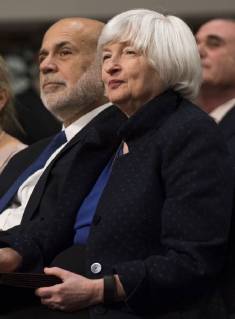 Federal Reserve Chair Janet Yellen and former Chair Ben Bernanke sit next to each other prior to both be awarded the Paul H. Douglas Award for Ethics in Government during a ceremony on Capitol Hill in Washington, D.C. on November 7, 2017. The award, presented by the University of Illinois, highlights individuals who embody strong ethical behavior.  WAP20171107339 KEVINxDIETSCH
