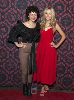 Search Party Staffelpremiere in New York USA: TBS premiere season 2 Search Alia Shawkat and Meredith Hagner wearing dress by Jill Stuart attend season 2 premiere of Search Party at Public New York New York United States Public LevxRadin