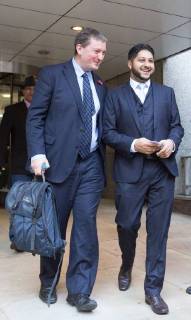 November 10, 2017 - London, London, UK - LONDON, UK. JAMES FARRAR and YASEEN ASLAM, former Uber drivers, arrive at the Employment Appeals Tribunal in London today. The two former drivers, James Farrar and Yaseen Aslam, won a landmark case against the cab hiring app last year after arguing they were employees and entitled to the minimum wage, sick pay and paid holiday. Uber challenged the ruling, saying it could deprive drivers of the personal flexibility they valueâ London UK - ZUMAl94_ 20171110_zaf_l94_019 Copyright: xVickiexFloresx